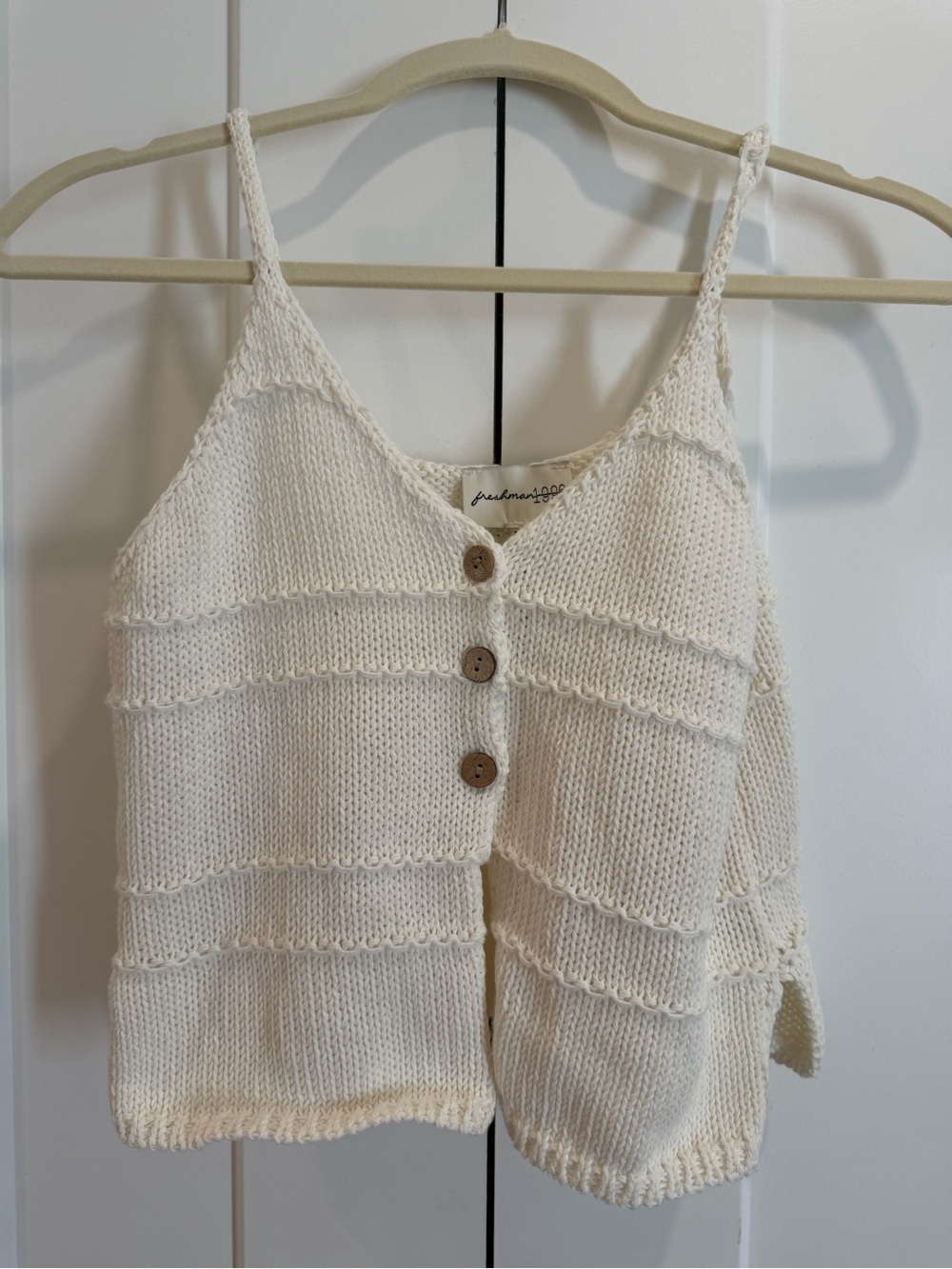 Freshman Cream Knit Tank with Wooden Buttons